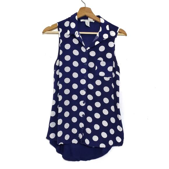 American Rag | Polka Dot Sleeveless Button Up Blouse with Semi-Sheer Back - Picture 1 of 4